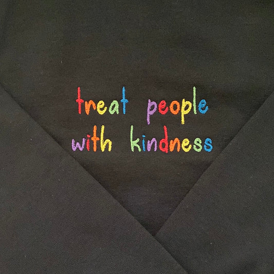 treat people with kindness embroidered rainbow colorful sweatshirt